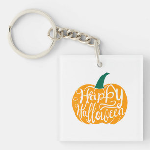 Happy Halloween lettering on carved pumpkin Key Ring