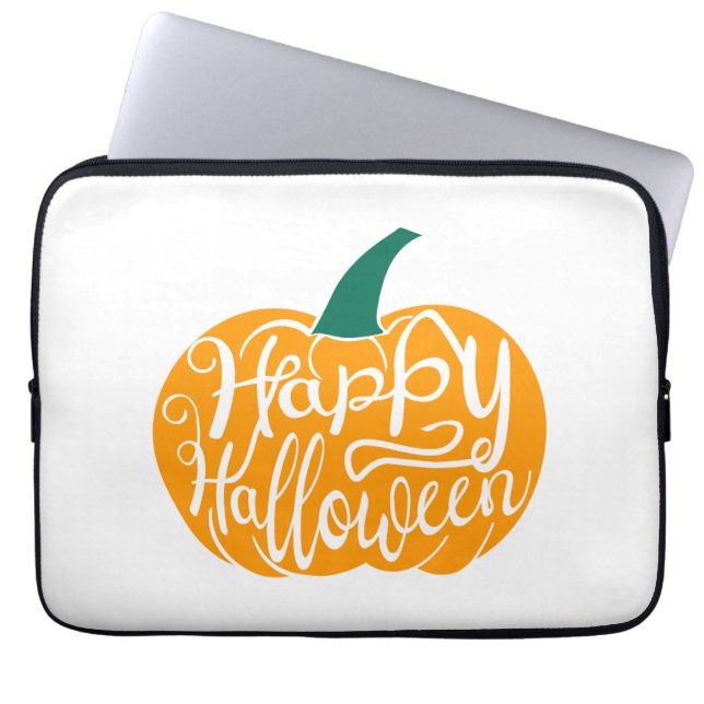 Happy Halloween lettering on carved pumpkin Laptop Sleeve (Front)
