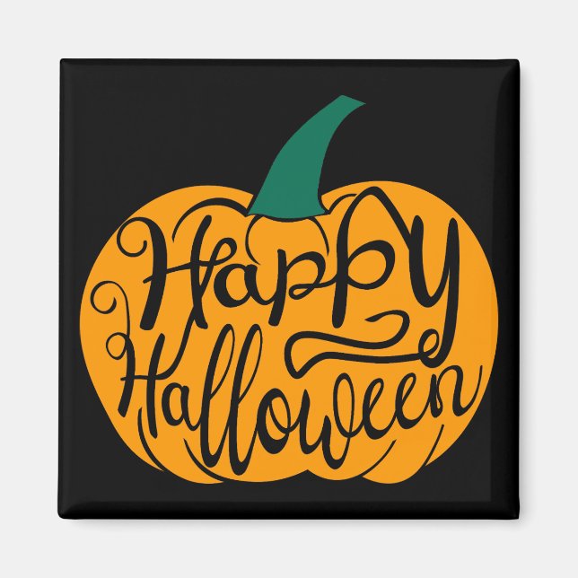 Happy Halloween lettering on carved pumpkin Magnet (Front)