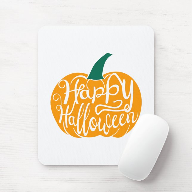 Happy Halloween lettering on carved pumpkin Mouse Mat (With Mouse)