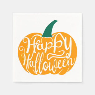 Happy Halloween lettering on carved pumpkin Napkin