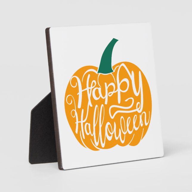 Happy Halloween lettering on carved pumpkin Plaque (Front)