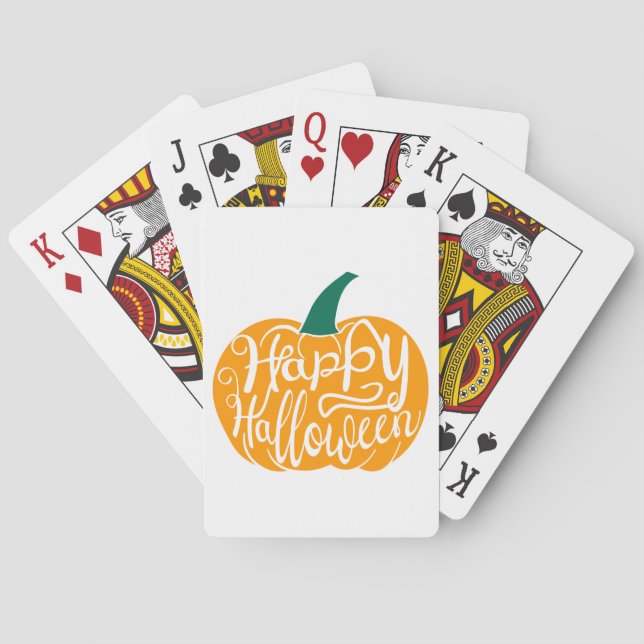 Happy Halloween lettering on carved pumpkin Playing Cards (Back)