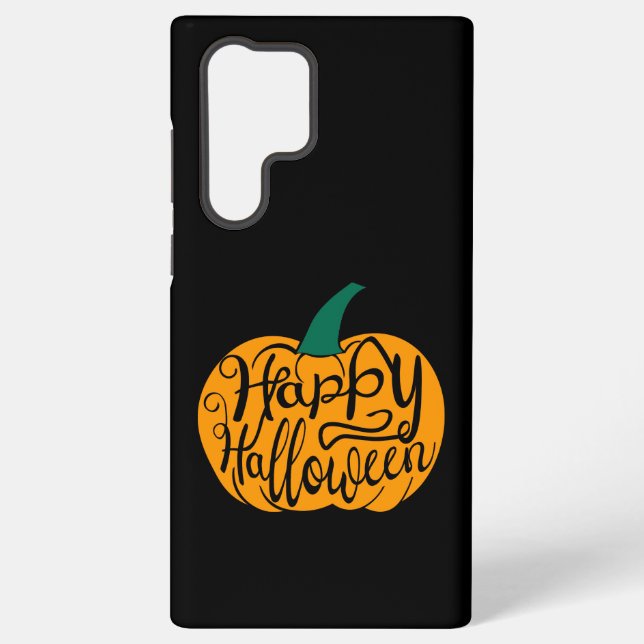 Happy Halloween lettering on carved pumpkin Samsung Galaxy S22 Ultra Case (Back)