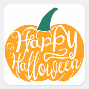 Happy Halloween lettering on carved pumpkin Square Sticker