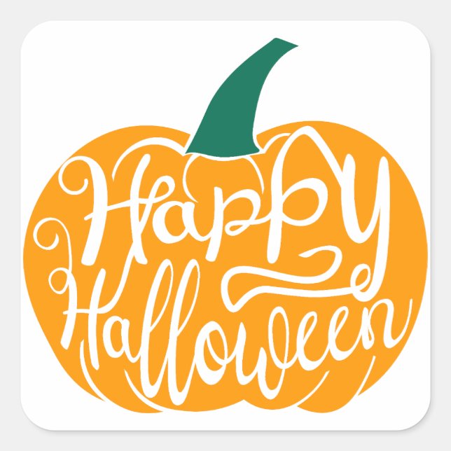 Happy Halloween lettering on carved pumpkin Square Sticker (Front)