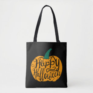 Happy Halloween lettering on carved pumpkin Tote Bag
