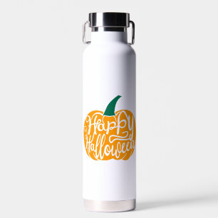 Happy Halloween lettering on carved pumpkin Water Bottle