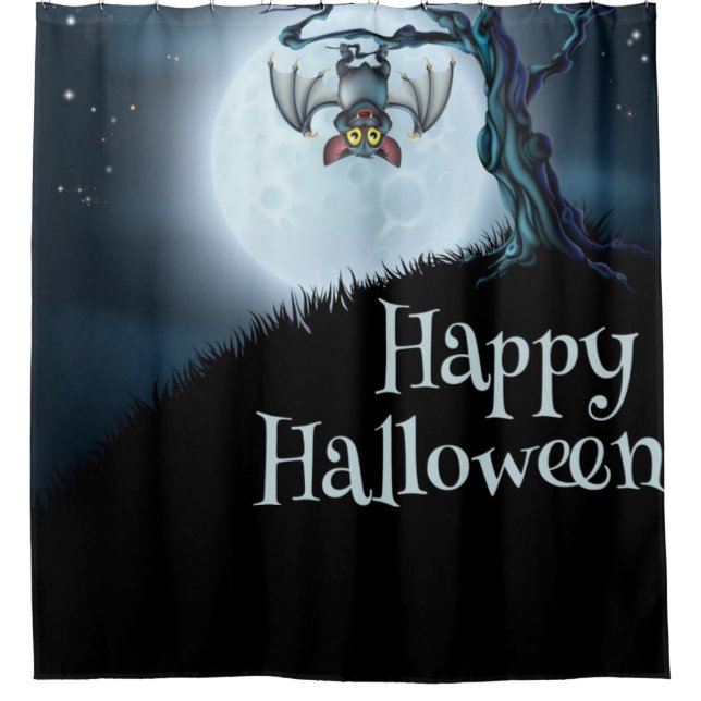 Happy Halloween Little Vampire Bat Shower Curtain (Front)