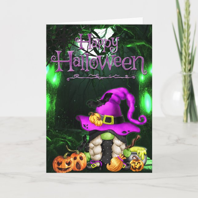 Happy Halloween Little Witch Gnome Card (Front)