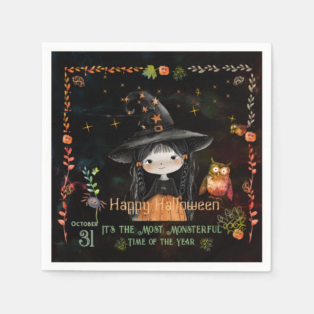 Happy Halloween Little Witch Napkin (Front)