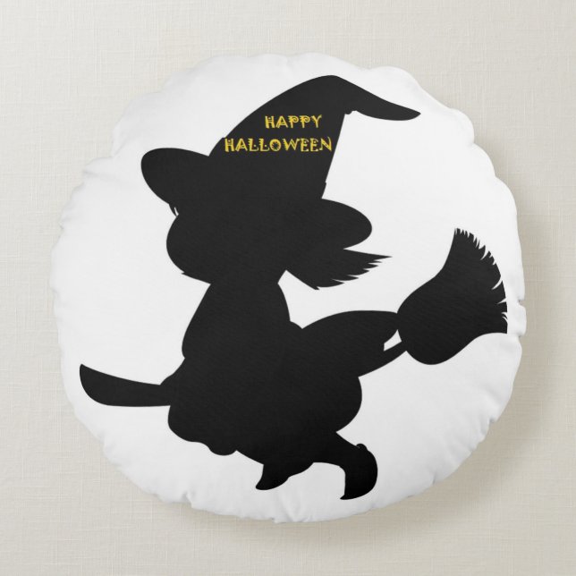 "HAPPY HALLOWEEN" LITTLE WITCH ROUND CUSHION (Front)
