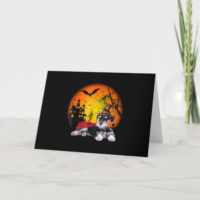 happy halloween miniature schnauzer dogs halloween holiday card (Front)