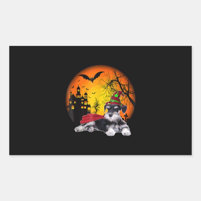 happy halloween miniature schnauzer dogs halloween rectangular sticker (Front)