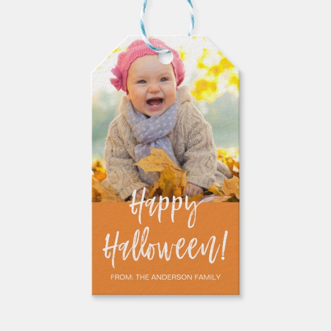 Happy Halloween Modern Halloween Photo Gift Tag (Front)