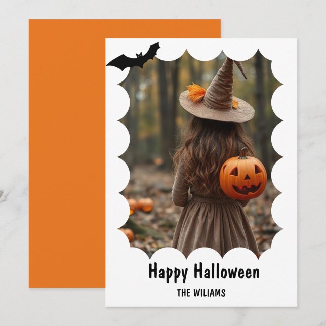 Happy Halloween Modern One Photo Holiday Card (Front/Back)