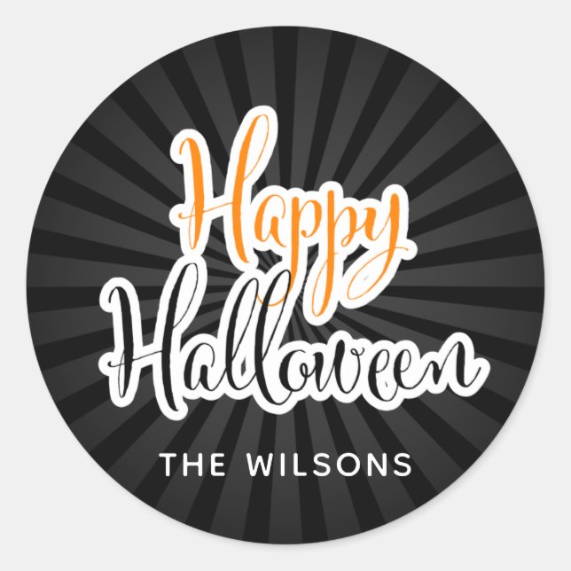 Happy Halloween Modern Typography Black Orange Classic Round Sticker (Front)