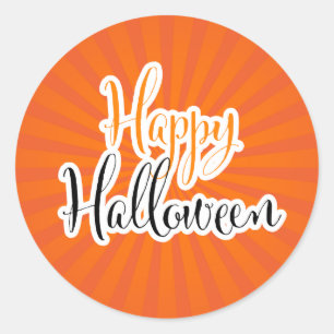 Happy Halloween Modern Typography Orange Black Classic Round Sticker