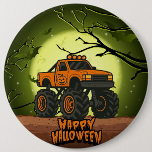Happy Halloween Monster Truck with bats and moon 6 Cm Round Badge