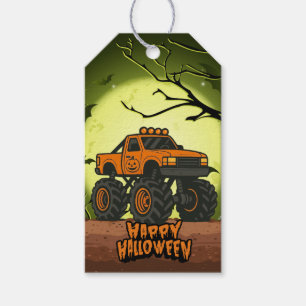 Happy Halloween Monster Truck with bats and moon Gift Tags