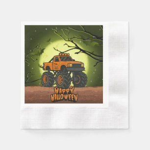 Happy Halloween Monster Truck with bats and moon Napkin