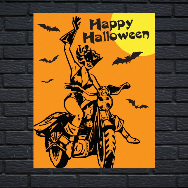 Happy Halloween motorcycle woman cat costume Poster (Creator Uploaded)