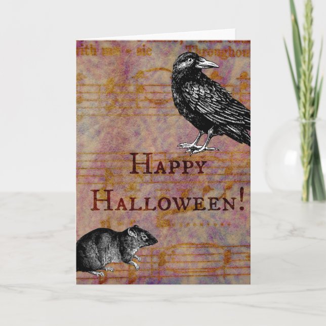 Happy Halloween Mouse and Crow Card (Front)