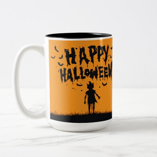 Happy Halloween:Mug with Mysterious Silhouette Two-Tone Coffee Mug (Left)