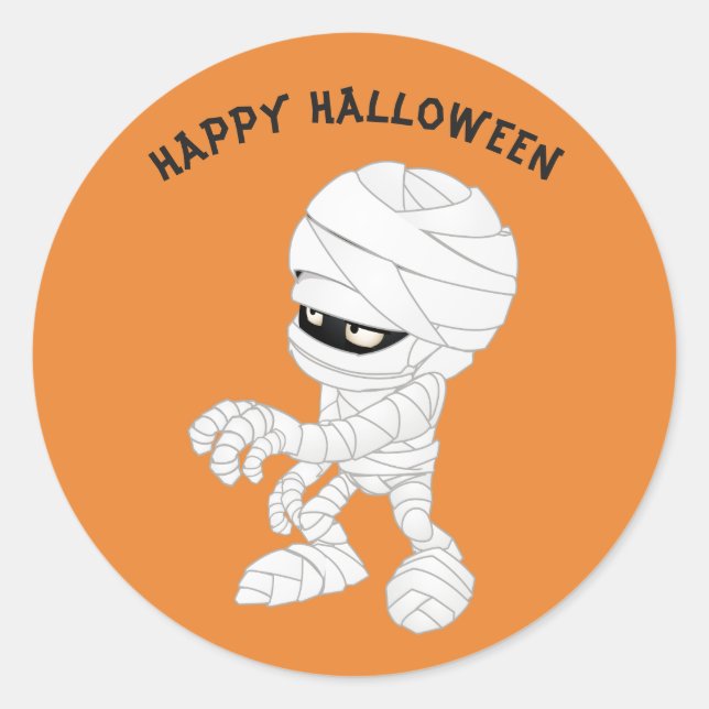 Happy Halloween Mummy Classic Round Sticker (Front)