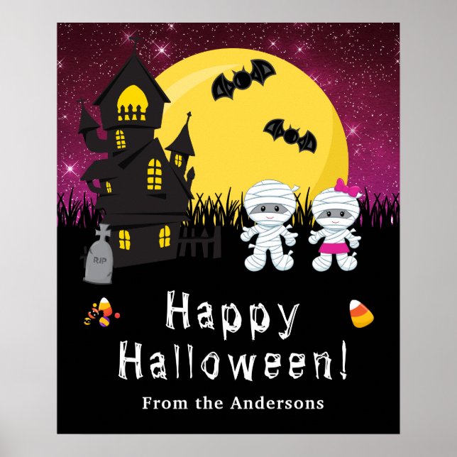 Happy Halloween Mummy Pink Party Sign (Front)