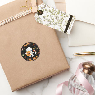 Happy Halloween Mummy Walking with pumpkin sticker