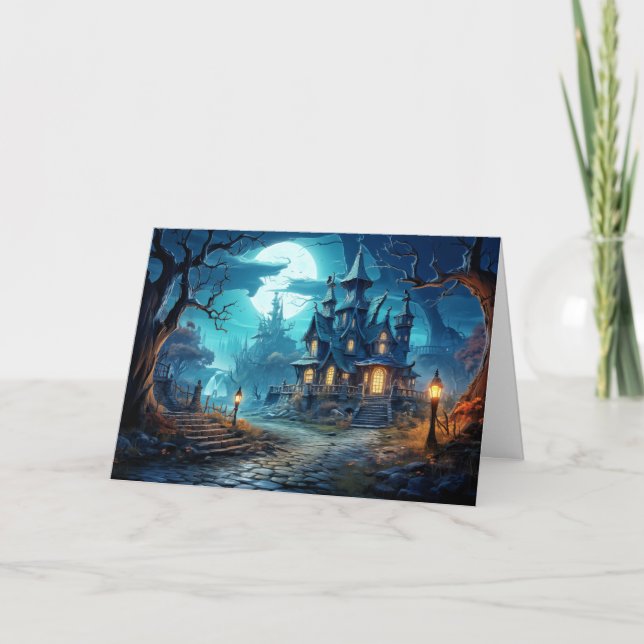 Happy Halloween Mysterious Haunted Manor Card (Front)