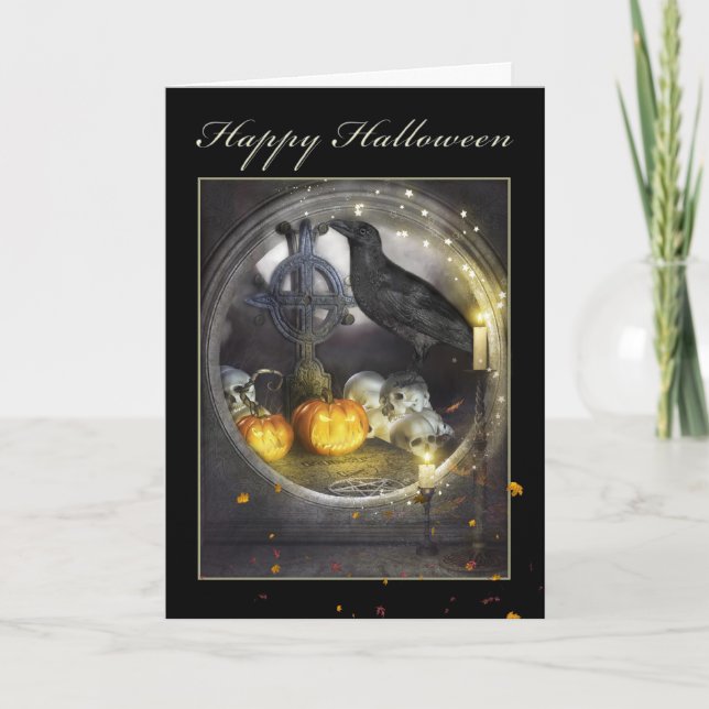 Happy Halloween Mystical Raven Greeting Card (Front)
