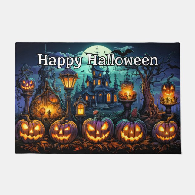 Happy Halloween | Nefarious Glowing Pumpkins Doormat (Front)