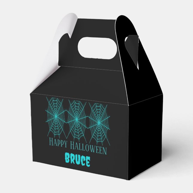 Happy Halloween neon blue spiderweb black Favour Box (Front Side)