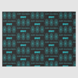 Happy Halloween neon blue spiderweb black Tissue Paper