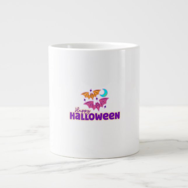 Happy Halloween Night – Cute Bats & Moon Spooky  Large Coffee Mug (Front)