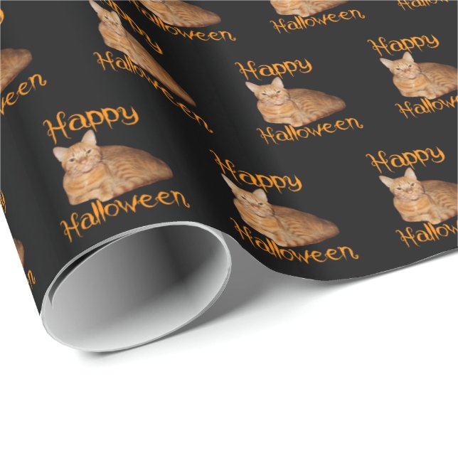 Happy Halloween Non-Scary Orange Tabby Cat Wrapping Paper (Roll Corner)