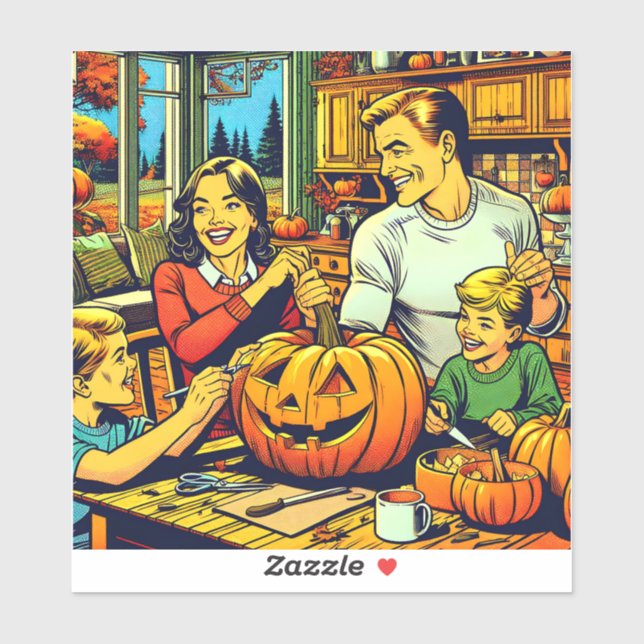 Happy Halloween Nostalgic Family Carving Pumpkins (Sheet)