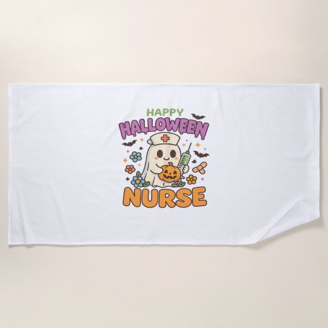 Happy Halloween Nurse Shirt – Cute Spooky Medical  Beach Towel (Front)