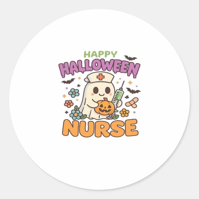 Happy Halloween Nurse Shirt � Cute Spooky Medical  Classic Round Sticker (Front)