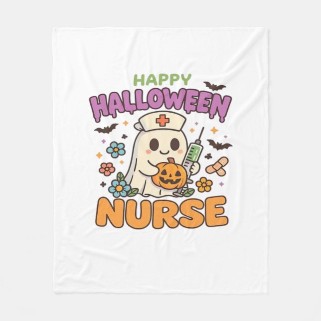 Happy Halloween Nurse Shirt – Cute Spooky Medical  Fleece Blanket (Front)