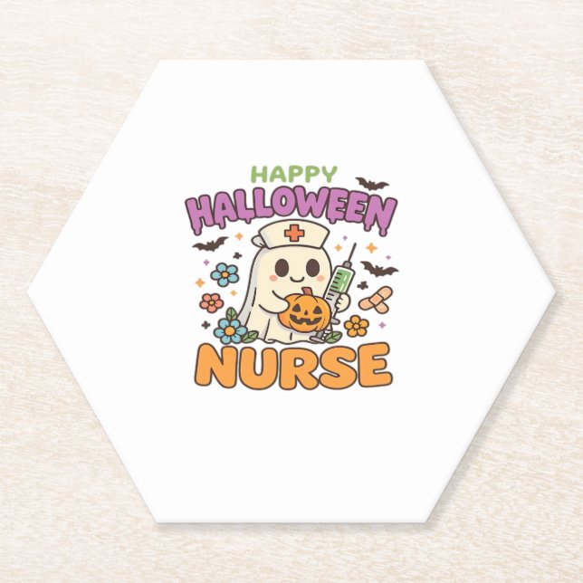 Happy Halloween Nurse Shirt – Cute Spooky Medical  Paper Coaster (Front)
