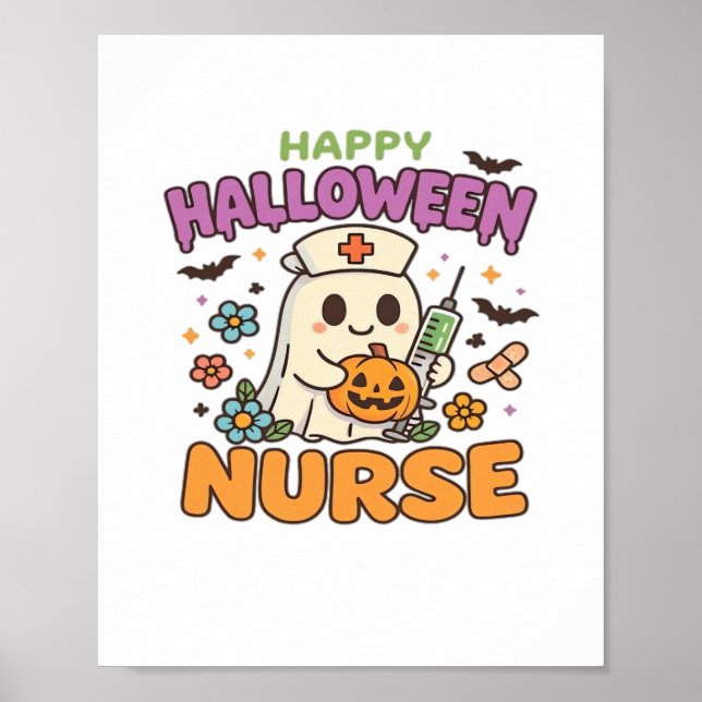 Happy Halloween Nurse Shirt – Cute Spooky Medical  Poster (Front)