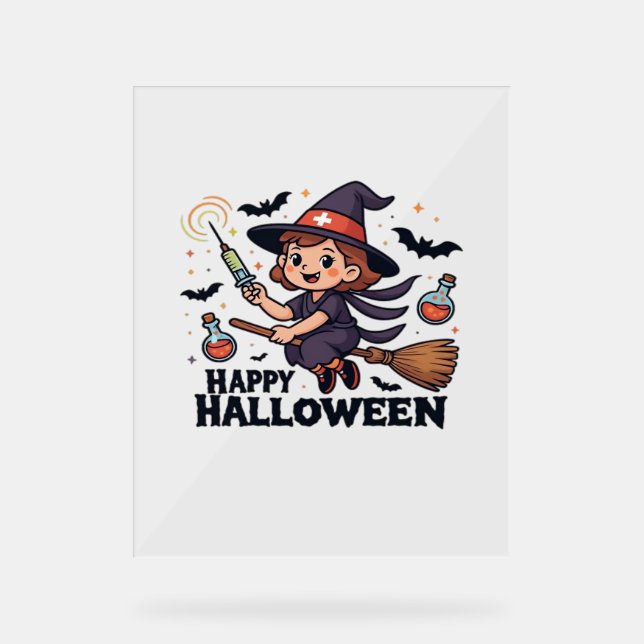 Happy Halloween Nurse Shirt – Spooky Cute Medical  Acrylic Sign (Front)