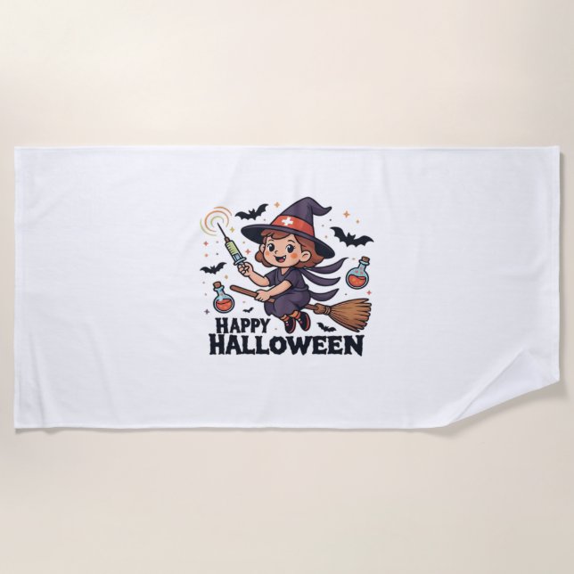 Happy Halloween Nurse Shirt – Spooky Cute Medical  Beach Towel (Front)