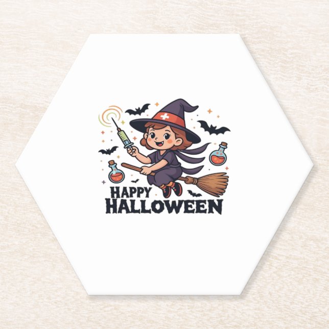 Happy Halloween Nurse Shirt � Spooky Cute Medical  Paper Coaster (Front)