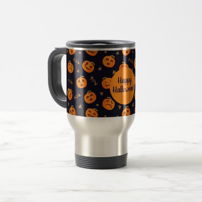 Happy Halloween or Your Text Funny Scary Pumpkins Travel Mug (Front Left)