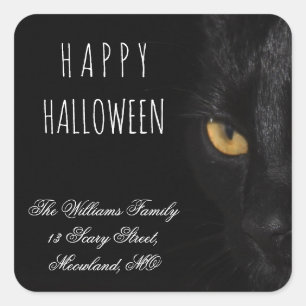 Happy Halloween or Your Text Scary Spooky Cat Eye Square Sticker