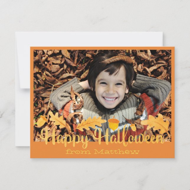 Happy Halloween Orange Acorns Photo Card (Front)